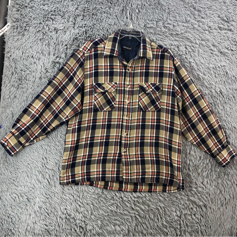 Network Shacket Mens XLarge Vintage Button Up Flannel Plaid Shirt Jacket
